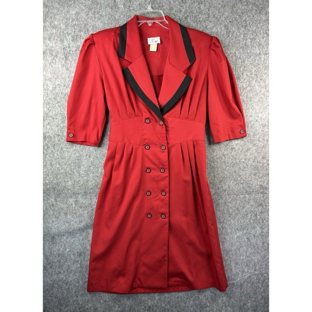 Vtg In CINQ Red Button Down Double Breasted Dress Sz 14